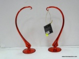 (R3) PAIR OF CHRISTOPHER RADKO GLASS ORNAMENT STANDS - RED. MEASURES 12