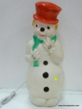 (R3) VINTAGE, PLASTIC, LIGHT UP SNOWMAN YARD DECORATION. MEASURES 22