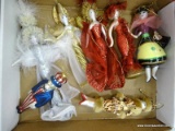 (R2) TRAY LOT OF ASSORTED GLASS ORNAMENTS; 7 PIECE LOT TO INCLUDE 4 RADKO SHOWGIRL ORNAMENTS (2 ARE