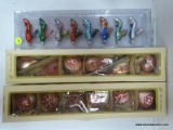 (R1) LOT OF ASSORTED GLASS ORNAMENTS; 3 BOX LOT TO INCLUDE A SET OF 8 GLASS HEELS AND A SET OF 12