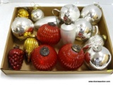 (BR) TRAY LOT OF MERCURY GLASS ORNAMENTS; 15 PIECE LOT OF ASSORTED MERCURY GLASS ORNAMENTS TO