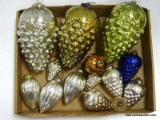 (BR) LOT OF MERCURY GLASS ORNAMENTS; 14 PIECE LOT OF ASSORTED MERCURY GLASS ORNAMENTS OF VARYING