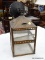 (TABLES) ANTIQUE COPPER LANTERN; CEILING HANGING, COPPER LANTERN WITH 4 GLASS PANES. ONE OF THE