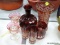 (TABLES) LOT OF CRANBERRY GLASS, CUT TO THE CLEAR DISHES; 7 PIECE LOT TO INCLUDE A 6.5