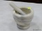 (TABLES) WHITE MARBLE MORTAR AND PESTLE. MORTAR MEASURES 4.25
