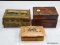 (TABLES) LOT OF TRINKET BOXES; 3 PIECE LOT TO INCLUDE AN AGATE TRINKET BOX (HAS SOME RECIPES), AN