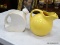 (TABLES) PAIR OF PITCHERS; 2 PIECE LOT TO INCLUDE A YELLOW BALL PITCHER AND A CREAM FLAT SIDE