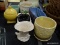(TABLES) LOT OF ASSORTED POTTERY ART PLANTERS; 8 PIECE LOT TO INCLUDE A YELLOW PLANTER WITH ATTACHED
