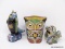 (RFRT) CLOISONNE LOT; 3 CLOISONNE ANIMAL FIGURES- FOO DOG, OWL AND FISH- SMALLEST- 3 IN AND TALLEST-