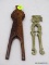 (RFRT) NUT CRACKERS; 2 NUTCRACKERS- ORIENTAL CARVED TEAKWOOD- 8 IN L AND A BRASS ROOSTER- 6 IN L