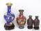 (RFRT) CLOISONNE LOT; LOT INCLUDES 4 VASES- 2 MATCHING ON ROSEWOODS STANDS- 3.5 IN H, 1- ON ROSEWOOD