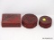(RFRT) RED LACQUERED TRINKET BOXES; 3 CARVED RED LACQUERED TRINKET BOXES- RECTANGULAR BOX- 5 IN X 3