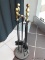 (RFRT) FIREPLACE TOOLS; SET OF IRON AND BRASS FIREPLACE TOOLS WITH STAND- 30 IN H