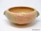 (RFRT) WELLEY PLANTER BOWL WITH A PEACH AND GREEN COLOR AND PINK FLOWERS. HAS 2 HANDLES. MEASURES