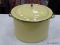 (RFRT) YELLOW ENAMEL, LIDDED STOCK POT WITH BLACK ACCENTS AND 2 HANDLES. MEASURES 7.5