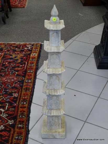 (RFRT) MARBLE PAGODA; CARVED MARBLE PAGODA- 6.5 IN 6.5 IN X 33.5 IN H