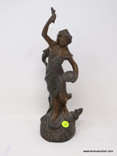 (RFRT) ART NOUVEAU STATUE; ANTIQUE ART NOUVEAU SMELTER PAINT TONED STATUE OF A WOMAN MARKED