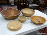 (RFRT) LOT OF WOODEN DISHES; 7 PIECE LOT TO INCLUDE A SMALL WOOD BOWL WITH A HANDLE, A HOLLAND BOWL