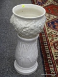 (TABLES) POTTERY ART PLANTER WITH URN SHAPED PEDESTAL STAND; 2 PC LOT TO INCLUDE A CREAM BASKET