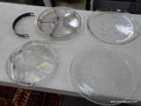 (TABLES) LOT OF GLASS SERVING TRAYS; 4 PIECE LOT TO INCLUDE A 5 SECTIONED CUT GLASS SERVING TRAY, A