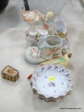 (TABLES) LOT OF ASSORTED ITEMS; 11 PIECE LOT TO INCLUDE A 4 PIECE SET OF HAND PAINTED FLORAL NUT