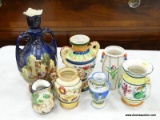 (TABLES) LOT OF ASSORTED PORCELAIN AND CERAMIC VASES; 7 PIECE LOT TO INCLUDE A TALL ENGLAND TROPHY