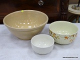 (TABLES) LOT OF MIXING BOWLS; 3 PIECE LOT TO INCLUDE A HALL'S SUPERIOR 8.75