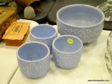 (TABLES) SET OF NM U.S.A POTTERY, BLUE COLORED BUTTERFLY PLANTERS; 4 PIECE SET TO INCLUDE [3] 3.5