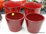 (TABLES) LOT OF RED POTTERY PLANTERS; 4 PIECE LOT TO INCLUDE A SET OF [2] 5.5
