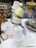 (TABLES) LOT OF ASSORTED SMALLER LAMP SHADES; 20 PIECE LOT TO INCLUDE 4 WHITE BELL SHADES, 5 BEIGE