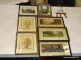 (TABLES) LOT OF ASSORTED LANDMARK VINTAGE PRINTS; 8 PIECE LOT TO INCLUDE A FERRARE FRAMED BLACK AND