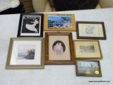(TABLES) LOT OF ASSORTED VINTAGE PRINTS; 7 PIECE LOT TO INCLUDE A CURRIER & IVES PRINT, A MOOSEHEAD