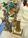 (TABLES) LOT OF ASSORTED METAL CANDLE STICKS; 5 PIECE LOT TO INCLUDE A SET OF [2] 10
