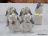 (TABLES) LOT OF BIRD PLANTERS; 5 PIECE LOT TO INCLUDE A SET OF 4 LOVE BIRD PLANTERS AND A BIRD ON A