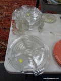 (TABLES) LOT OF ASSORTED DECO GLASSWARE; 12 PIECE LOT TO INCLUDE 3 DIVIDED SERVING PLATTERS, 5