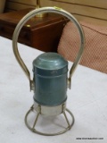 (TABLES) STAR HEADLIGHT AND LANTERN CO. RAILROAD LANTERN WITH A TEAL COLOR.