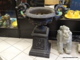 (RFRT) ONE OF A PR. IRON URN AND PEDESTAL; ONE OF A PR. ANTIQUE 2 PC. CAST IRON URN AND PEDESTAL