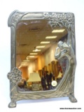 (RFRT) BRASS MIRROR; BRASS ART NOUVEAU MIRROR WITH EMBOSSED FLOWERS AND WOMAN IN LONG FLOWING DRESS-