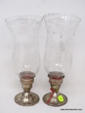 (RFRT) STERLING CANDLEHOLDERS; PR. OF STERLING DUCHIN CANDLE HOLDERS WITH ETCHED GLASS SHADES- 10 IN