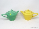 LOT OF (2+) UNMARKED FIESTA WARE TEAPOTS - ONE YELLOW AND ONE GREEN.