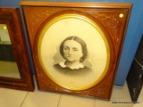(RFRT) ANTIQUE FRAMED WOMAN'S PORTRAIT; FRAMED PORTRAIT OF A SHORT HAIRED WOMAN IN A BUTTONED SHIRT.