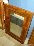 (RFRT) WALL MIRROR IN A WOODEN FRAME; AWESOME, VINTAGE RECTANGULAR MIRROR SITTING AIN A FLAME