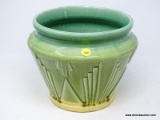 (RFRT) DECO PATTERNED PLANTER; MULTI-COLORED, PORCELAIN PLANTER WITH 2 TONES OF GREEN AND YELLOW.