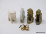 (RFRT) LOT OF HAND CARVED ORIENTAL FIGURINES; 5 PIECE LOT TO INCLUDE 2 MONKEYS (1.5