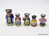 (RFRT) LOT OF VINTAGE COLONIAL PITCHER FIGURINES; 5 PIECE LOT OF PORCELAIN, HAND PAINTED, MINIATURE