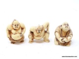 (RFRT) LOT OF SCRIMSHAW FIGURINES; 3 PIECE LOT TO INCLUDE 2 SUMO WRESTLERS AND A KNEELING SAMURAI