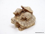(RFRT) SCRIMSHAW TURTLE FIGURINE; HAND CARVED FIGURINE SHOWING A MOMMA TURTLE WITH HER 3 BABIES