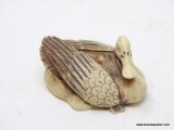 (RFRT) SCRIMSHAW GOOSE FIGURINE; HAND CARVED FIGURINE OR A FLOATING GOOSE WITH ITS NECK CURVED INTO
