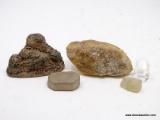 (RFRT) LOT OF ASSORTED STONES, ROCKS, AND CRYSTALS; 5 PIECE LOT TO INCLUDE A MINERAL WITH REFLECTIVE