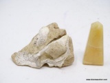 (RFRT) 2 PIECE LOT TO INCLUDE A FACETED, TALL PYRAMID SHAPED CITRINE STONE AND A FOSSILIZED SHELL.